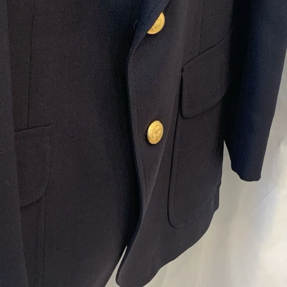 EUC Vintage Stanley‎ Blacker Sport Coat Mens 40 Blue Gold Button Wool Blazer